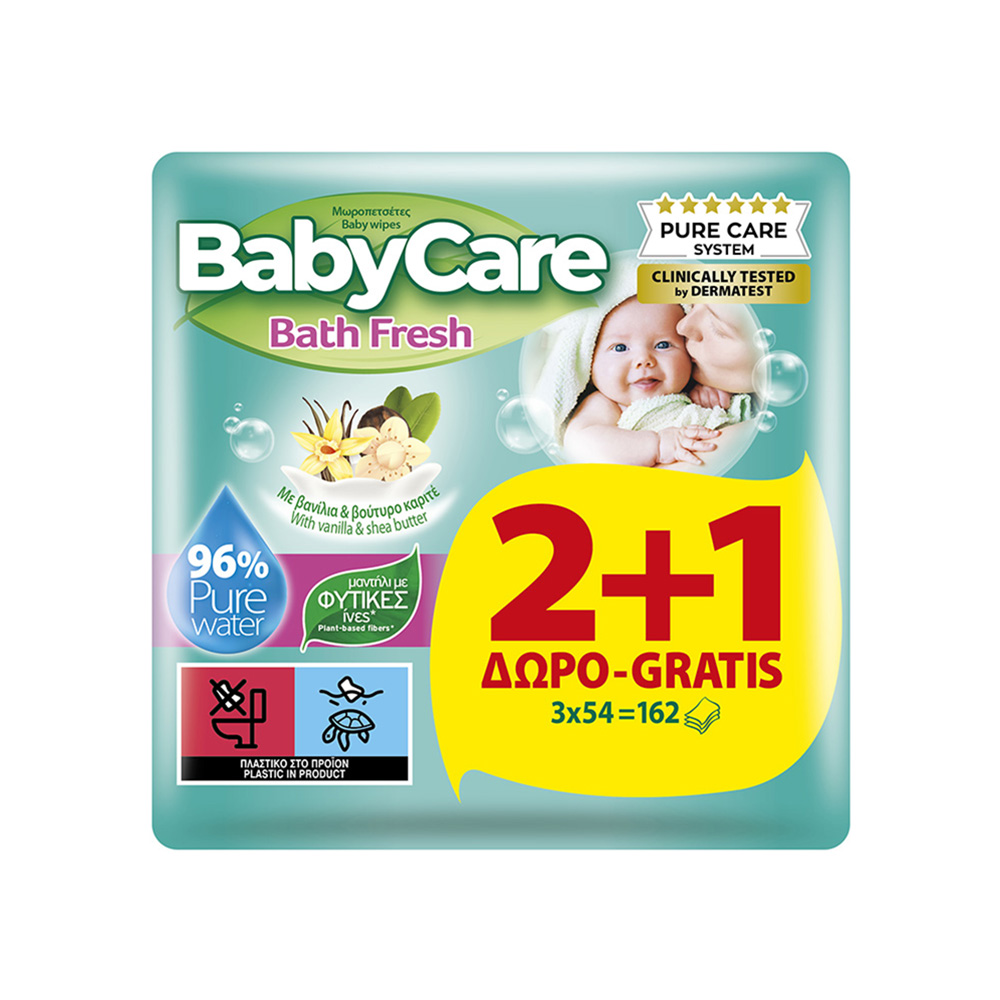 BABYCARE - PROMO PACK  Bath Fresh Μωρομάντηλα 2+ 1 ΔΩΡΟ - 162 τεμ (3x54).